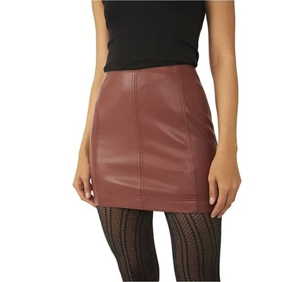 Free People Brown Vegan Leather Mini Skirt, Size 10 - Picture 2 of 9